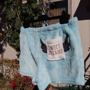 Cute TWEET DREAMS! RIP Twitter. Blue fuzzy cloud soft Pajama shorts M NWOT
